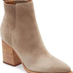 Womens Faux Suede Ankle Boots Pointed Toe Chunky Mid Heel Waterproof
